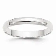 14k White Gold 3mm Lightweight Half Round Wedding Band Ring