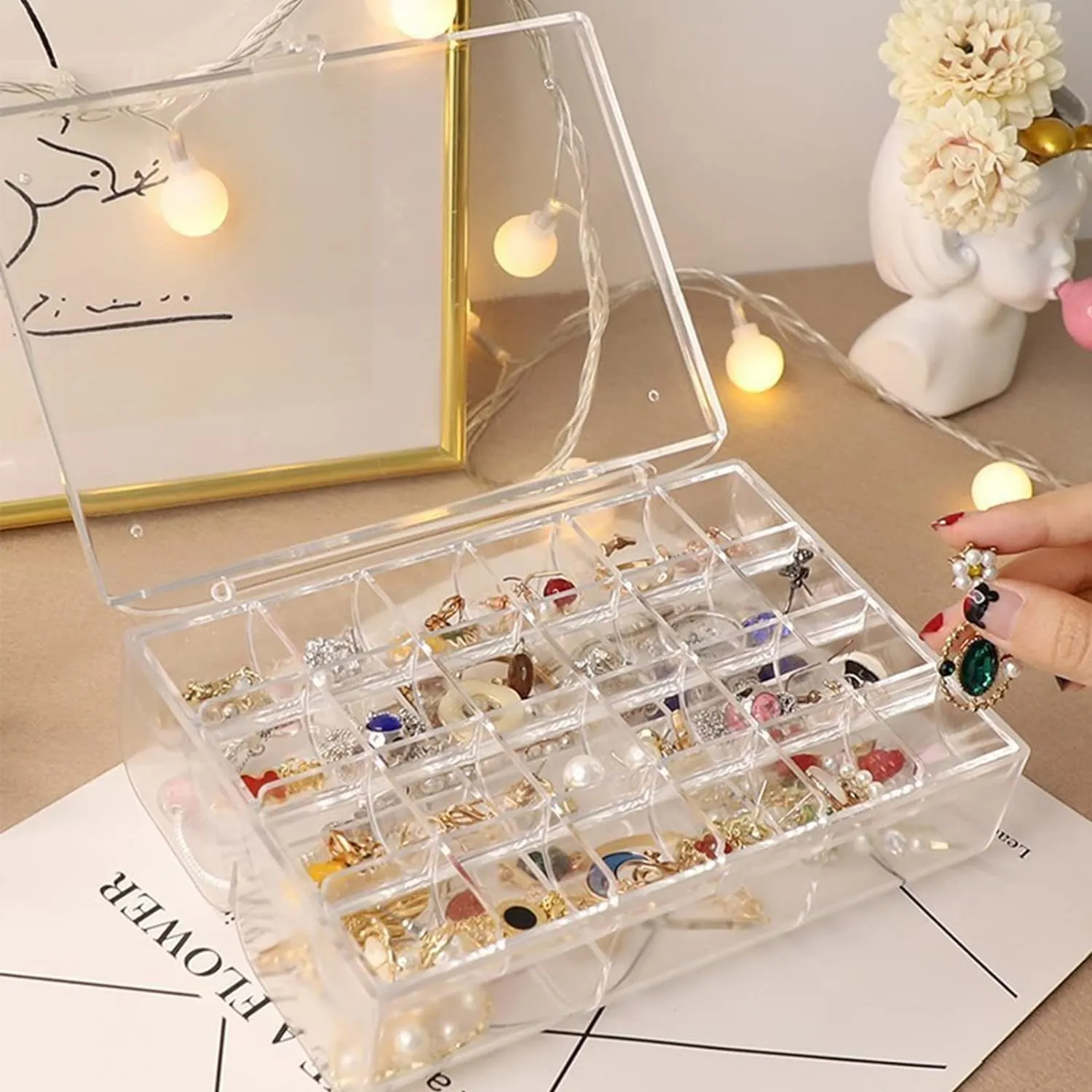 2-Layer Acrylic Storage Box – 30 Compartment Jewelry & Makeup Organizer