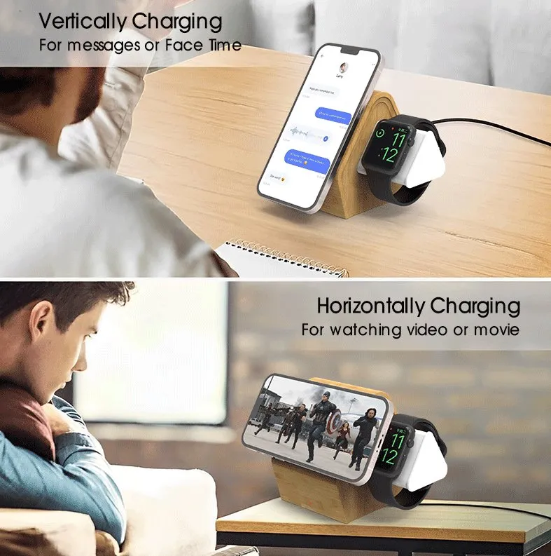 Bamboo Wireless Charging Station - iPhone, iWatch, AirPods