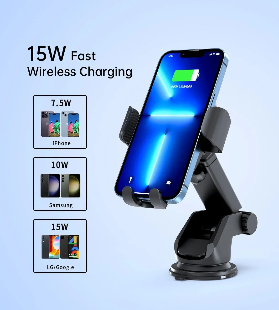 Choetech Model T203-F 15W Fast Wireless Car charger phone holder - Black