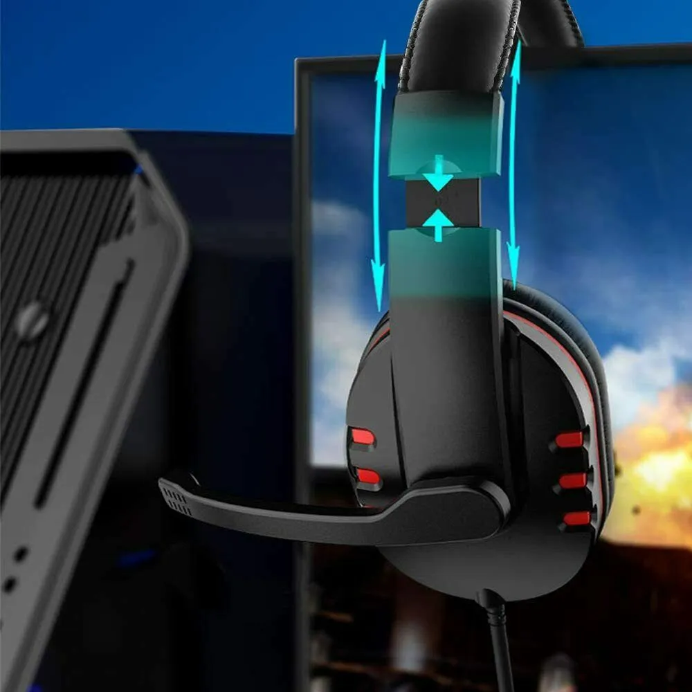 Pro Gamer Headset For PC Computer Red Headphones Wired Stereo