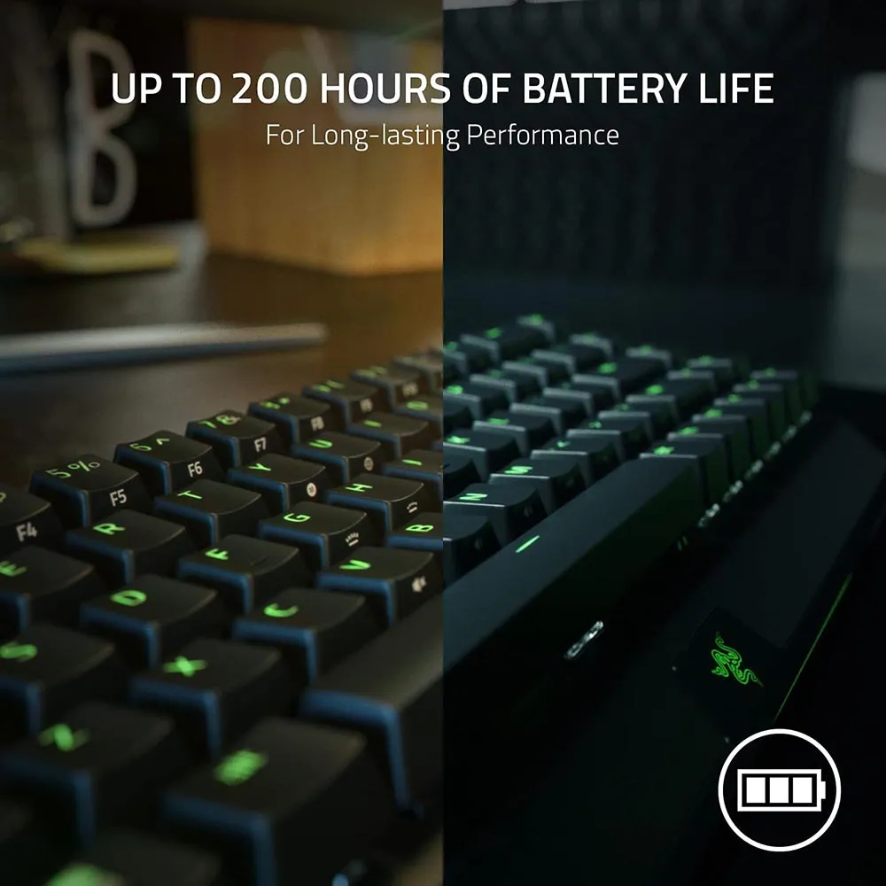 Razer Keyboard BlackWidow V3 Mini HyperSpeed 65% Wireless Mechanical Gaming Keyboard: HyperSpeed Wireless Technology - Yellow Mechanical Switches- Linear & Silent - Doubleshot ABS keycaps - 200Hrs Battery Life