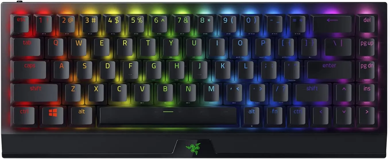 Razer Keyboard BlackWidow V3 Mini HyperSpeed 65% Wireless Mechanical Gaming Keyboard: HyperSpeed Wireless Technology - Yellow Mechanical Switches- Linear & Silent - Doubleshot ABS keycaps - 200Hrs Battery Life